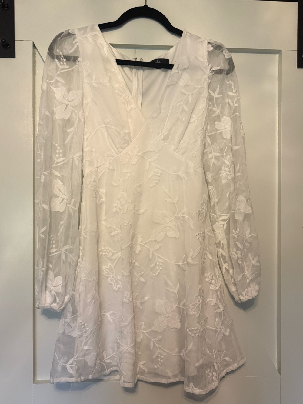 Lulu's White Floral Embroidered Long Sleeve Mini Dress